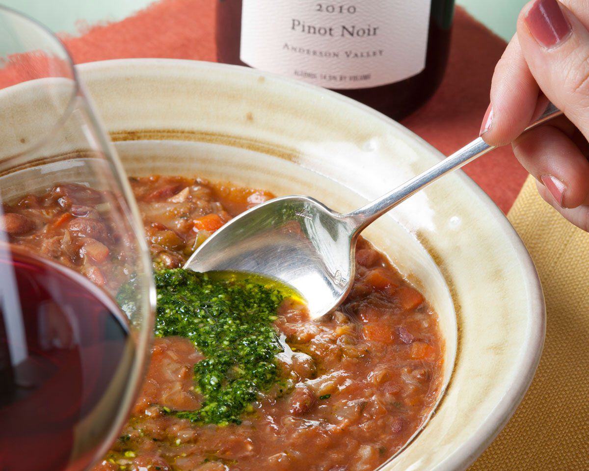 Cranberry Bean, Cabbage, Red Wine Soup with Cavelo Nero Pasta