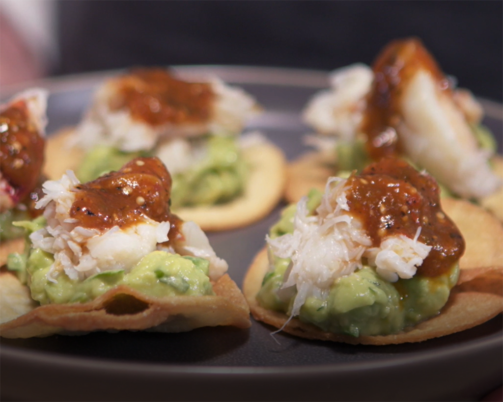 Crab Tostadas with Guacamole &amp; Tomatillo Salsa